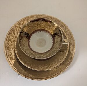 Vintage Tea Cup Saucer Plate Set  Markleuthen Bavaria Gold Gift Idea